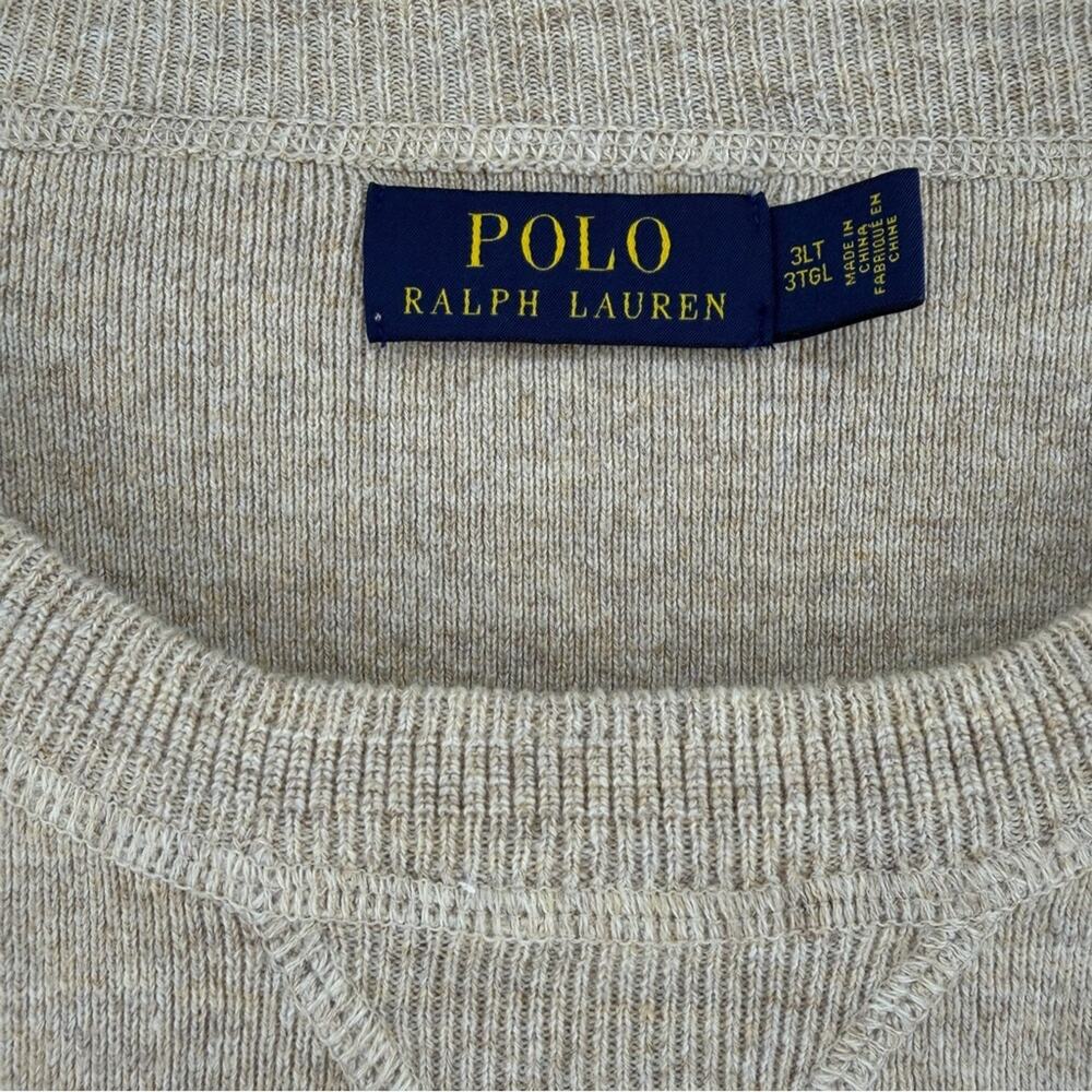 POLO Ralph Lauren Crewneck Cotton Sweater Beige Mens Size 3LT Casual Preppy - Picture 5 of 10